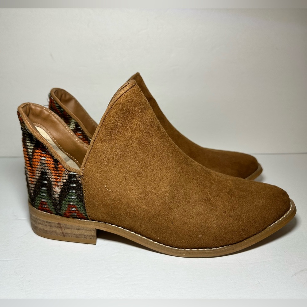 Womens Brown Aztec Pull On Round Toe Ankle‎ Boots Bootie Western Ranch Boho 7